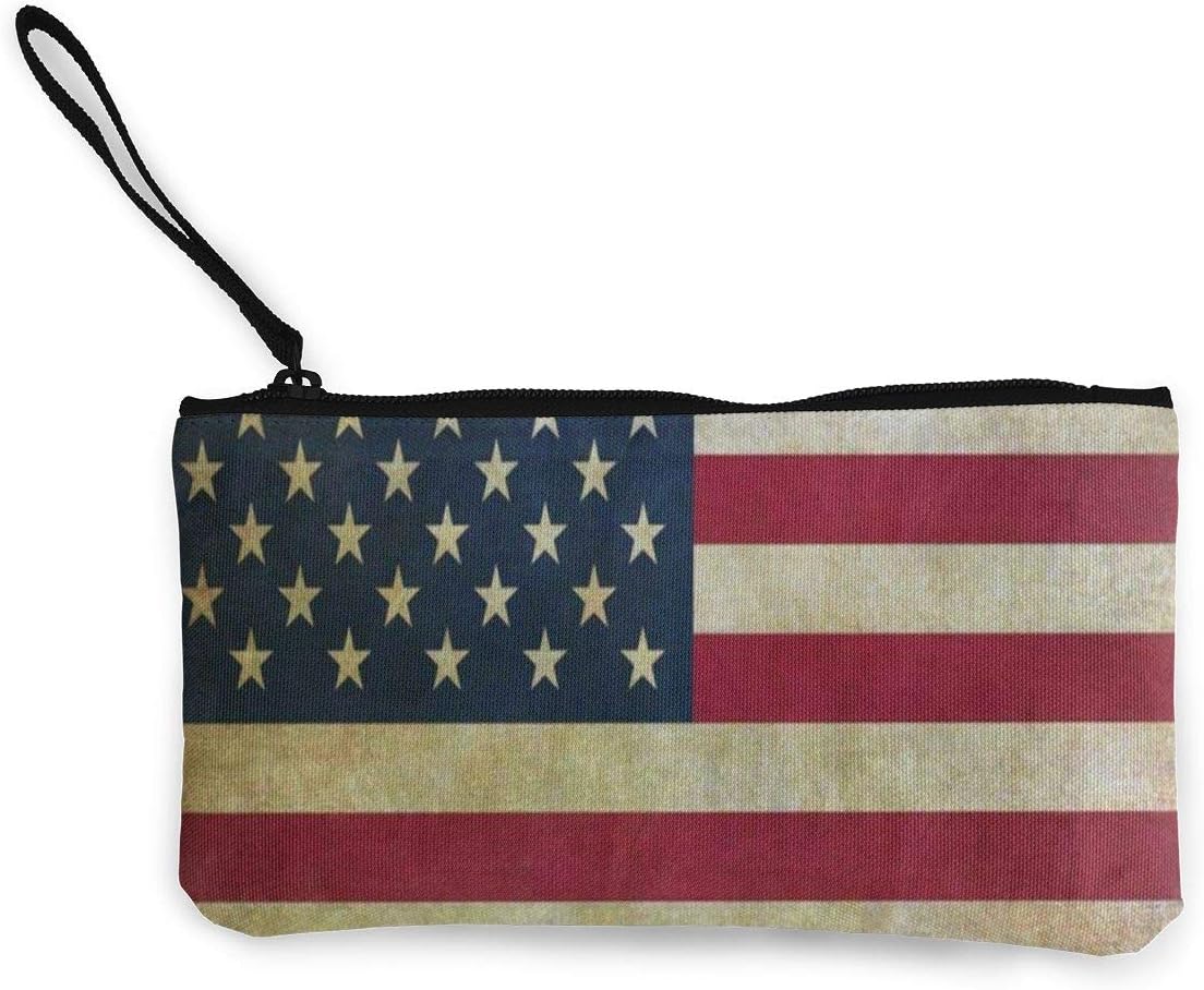 Canvas Coin Purse Vintage American Flag Customs Zipper Pouch Wallet For Cash Bank Car Passport