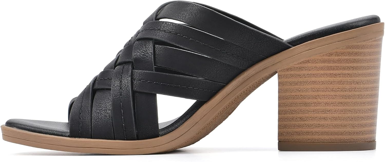 WHITE MOUNTAIN Shoes Be Happy Women's Block Heel Sandal, Black/Burnished/Smooth, 7 M