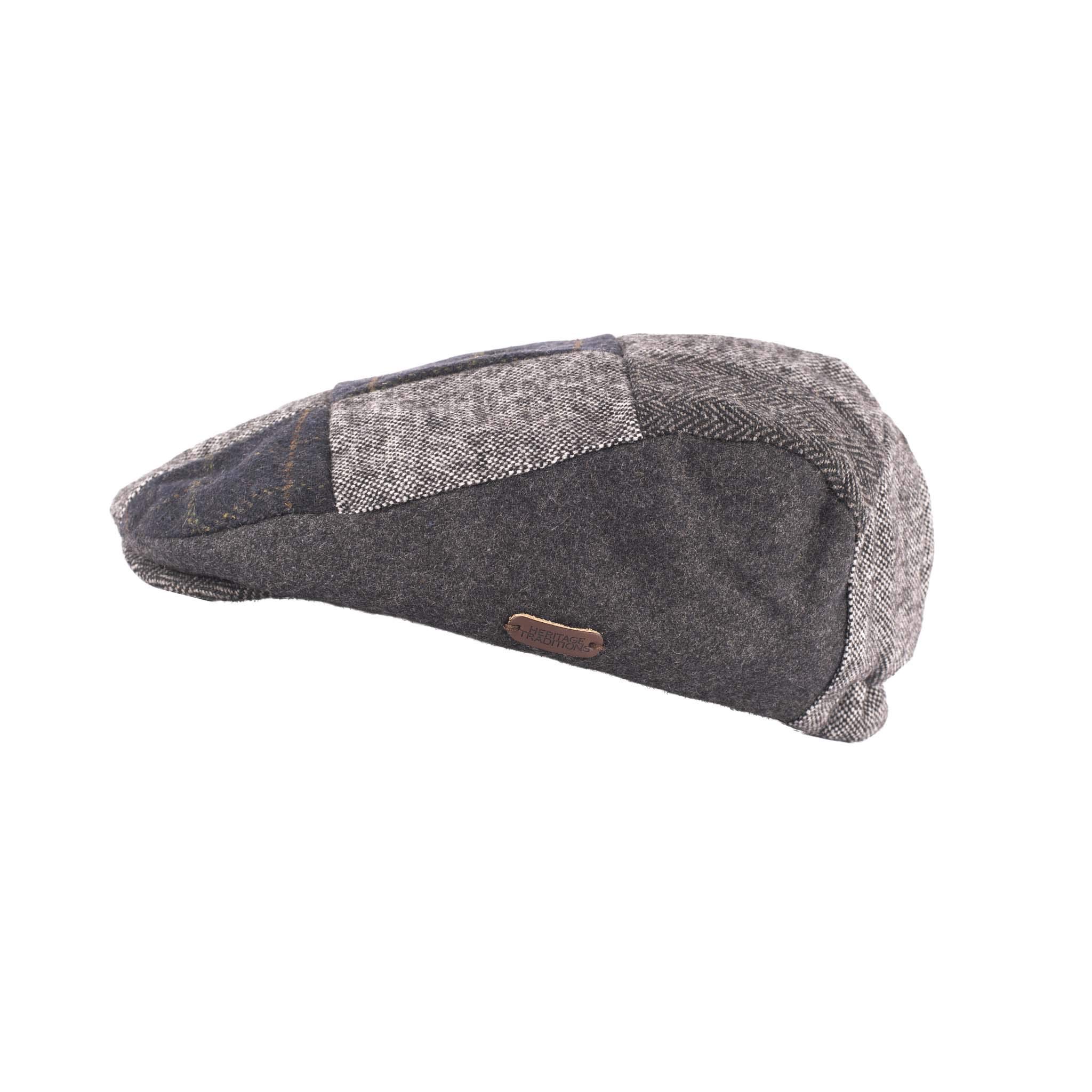 Heritage Traditions Wool Tweed Panel Peak Newsboy Cap Hat (Blue Patchwork)