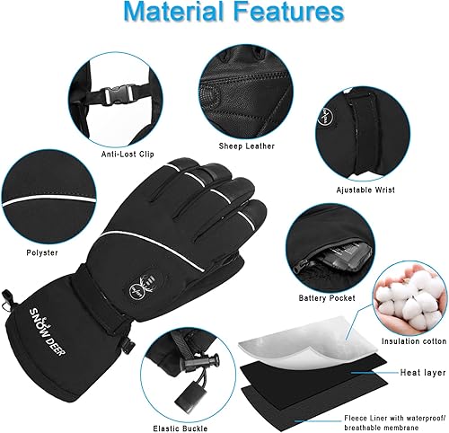 Miniatura 5 de SNOW DEER Upgraded Heated Gloves Men Women,Ski Motorcycle Electric Battery Mittens Gloves