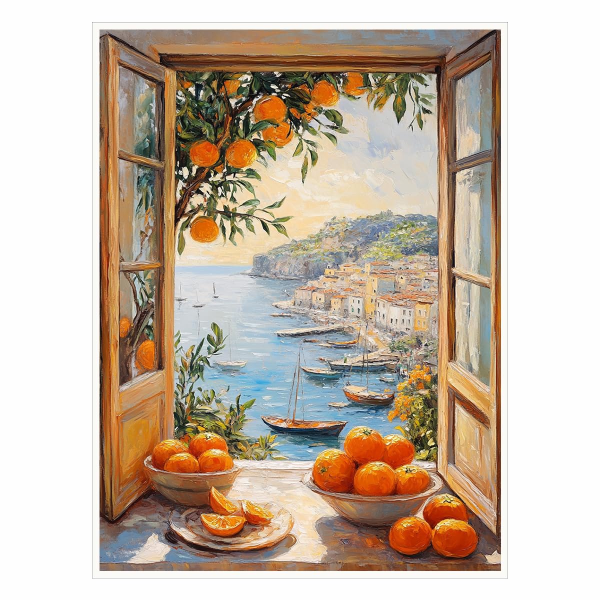 【送料込】海外作家 M.Minov？ 油彩画 港風景 額装 大型 インテリア Amazon.com: Mediterranean Open Window Wall Art – Coastal Landscape