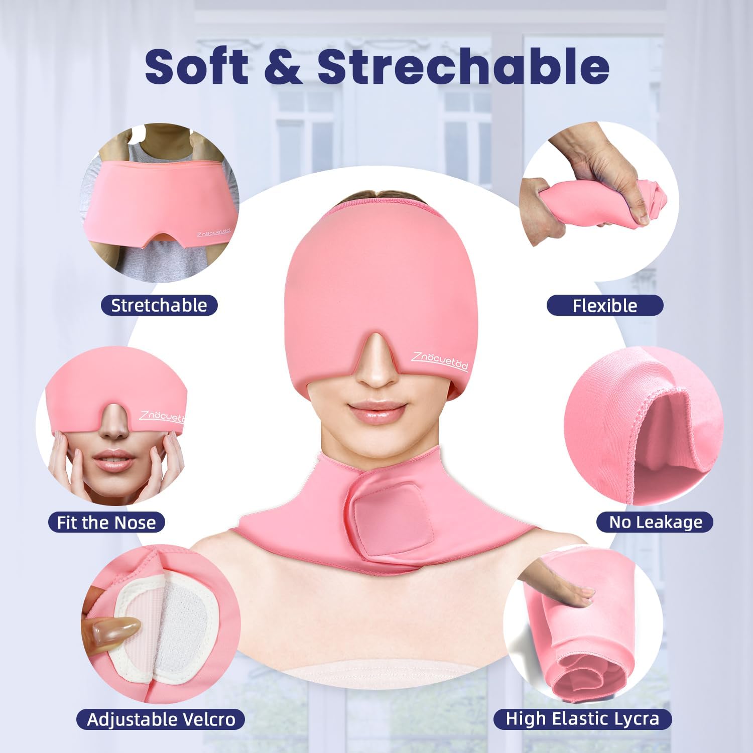 Migraine Relief Cap and Neck Ice Pack Wrap Gel Set, Upgrade Headache Hangover Cold Cap and Cervical Ice Packs Compress Relief for Head Cervical Pain, Stress, Swelling, Office Pressure Gift Women-Pink
