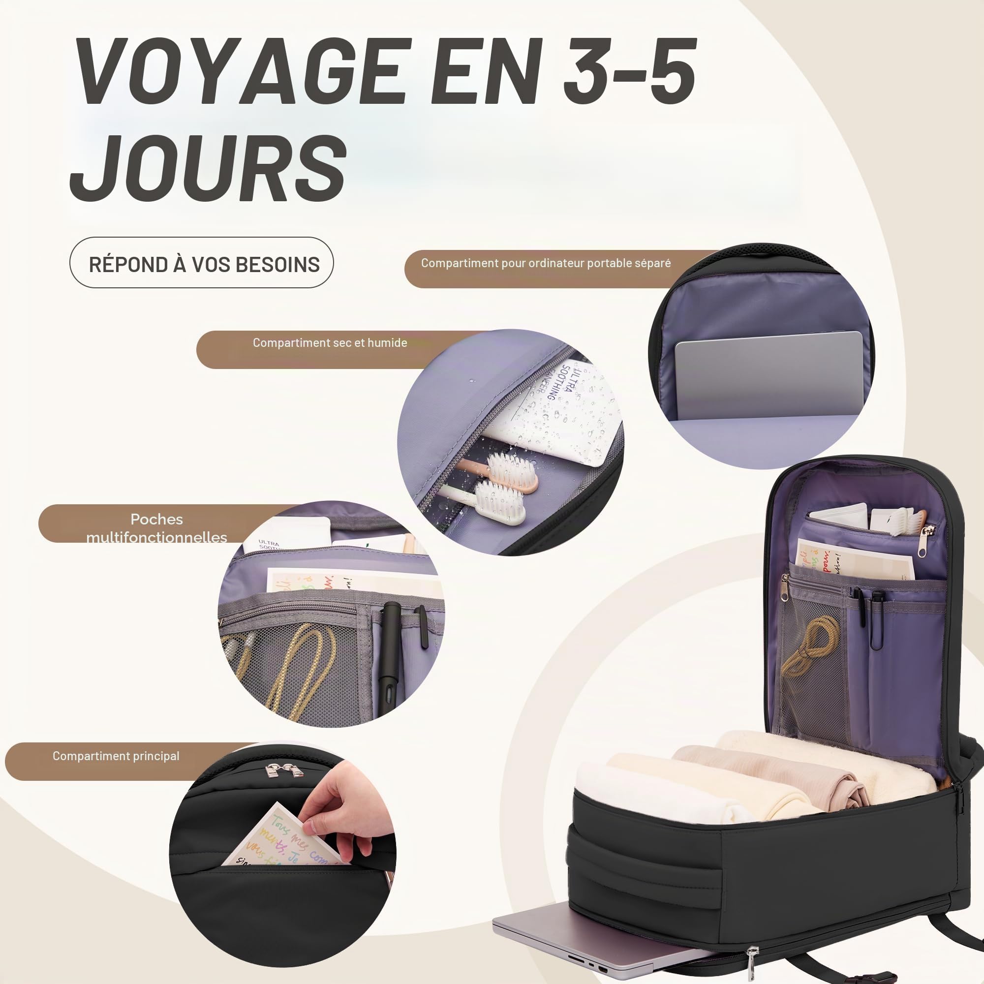 Baggage Cabine 40x30x20 pour Ryanair Sac à Dos Voyage Cabine Avion Bagage à Main Antivol Avion pour Easyjet Wizz Air Vueling Travel Backpack Femme Homme