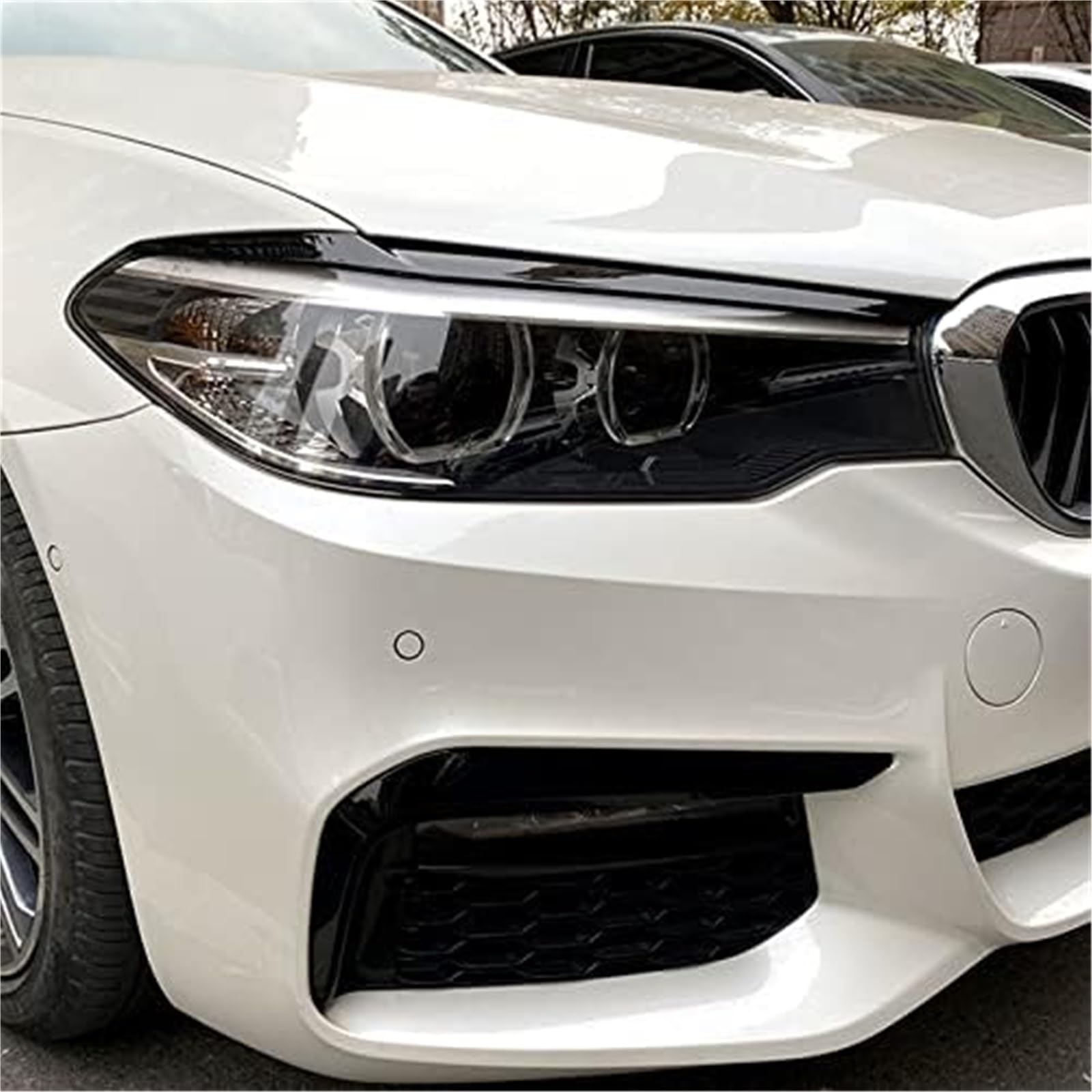 Auto faro copertura per sopracciglia Finitura della palpebra del faro in look fibra di carbonio nero lucido, per il 2017-2023, per Bmw Serie 5 G30 525I M5 F90(BLACK Glossy Black)