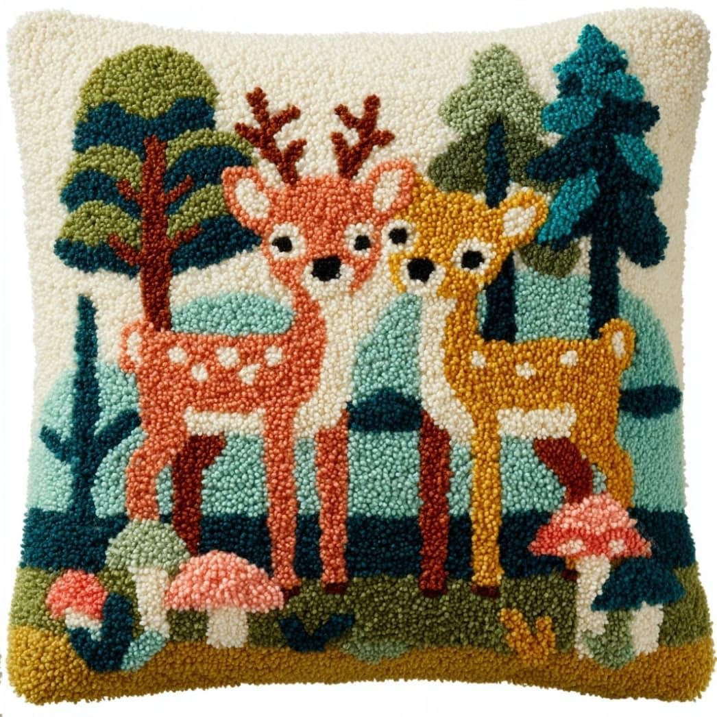 AxiangziK Latch Hook DIY Pillow Kit,Deer Cushion Cover 43X43Cm