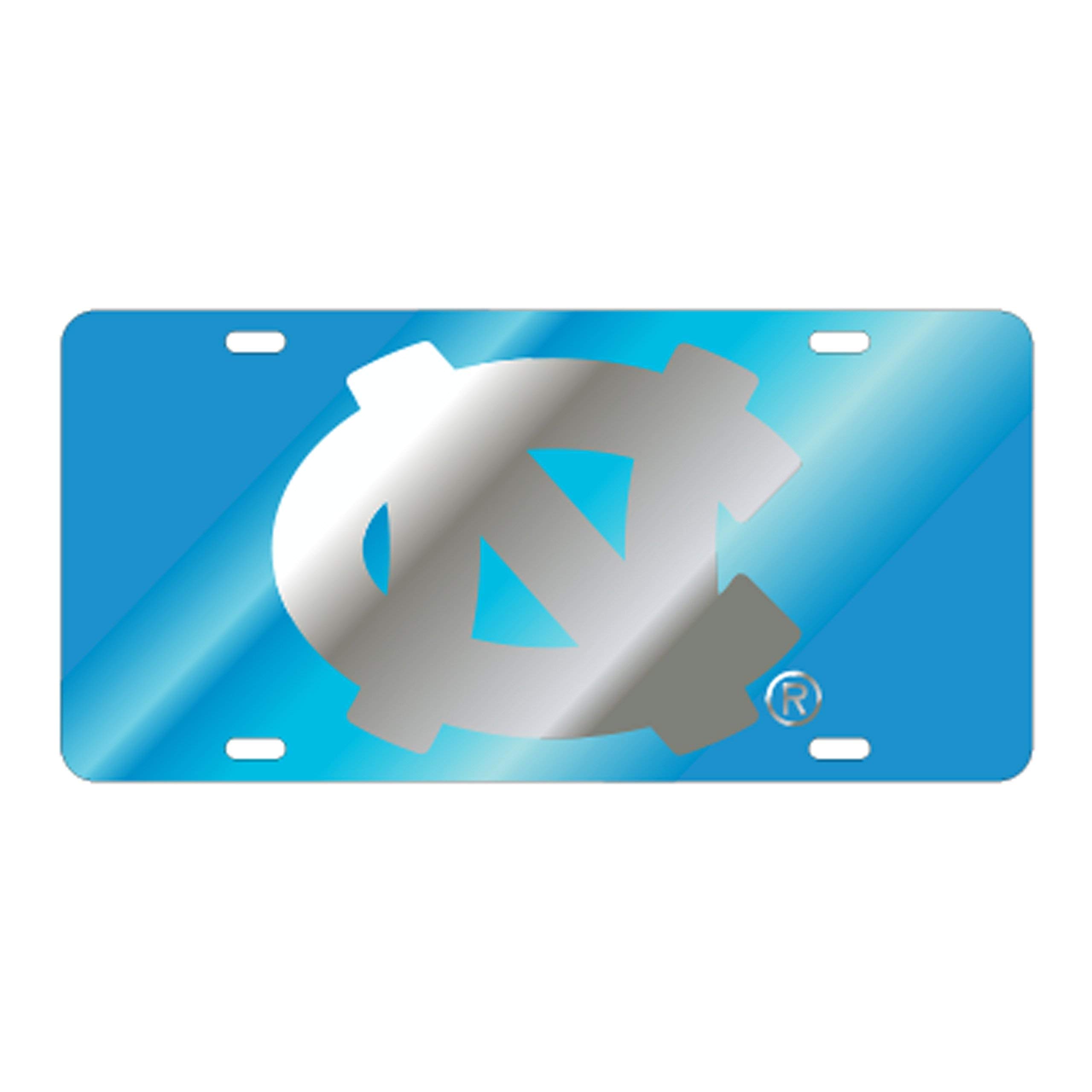 University of North Carolina Tar Heels Laser Cut Mirrored License Plate Blue w/Silver NC