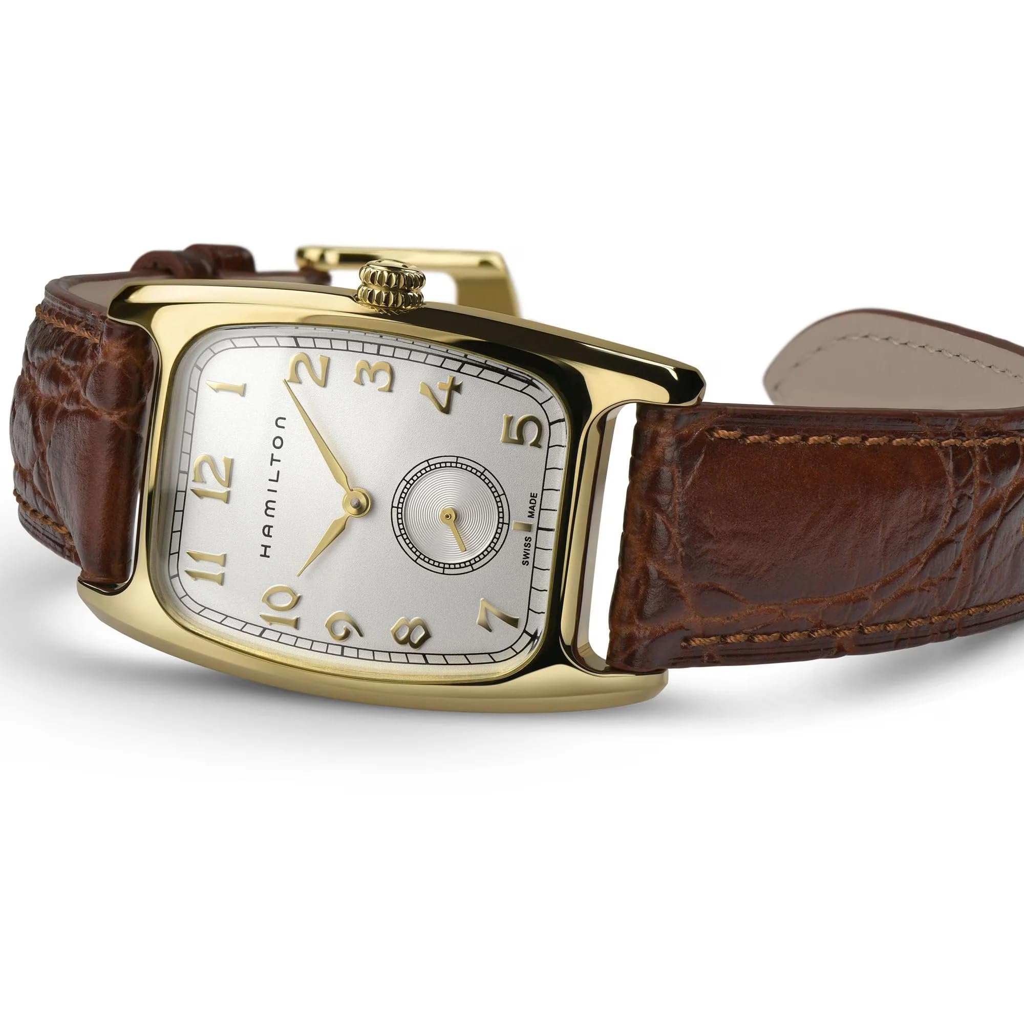 Hamilton Watch American Classic Boulton Quartz | Swiss Made | 27mm x 31.6mm Stainless Steel Case | White Dial Analog Watch | Brown Leather Strap (Model: H13431553)