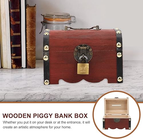 Miniatura 2 de Caja de almacenamiento de madera con cerradura de casillero, 1 unidad, caja de madera de ahorro, alcancía para niños, caja de alcancía para niños,