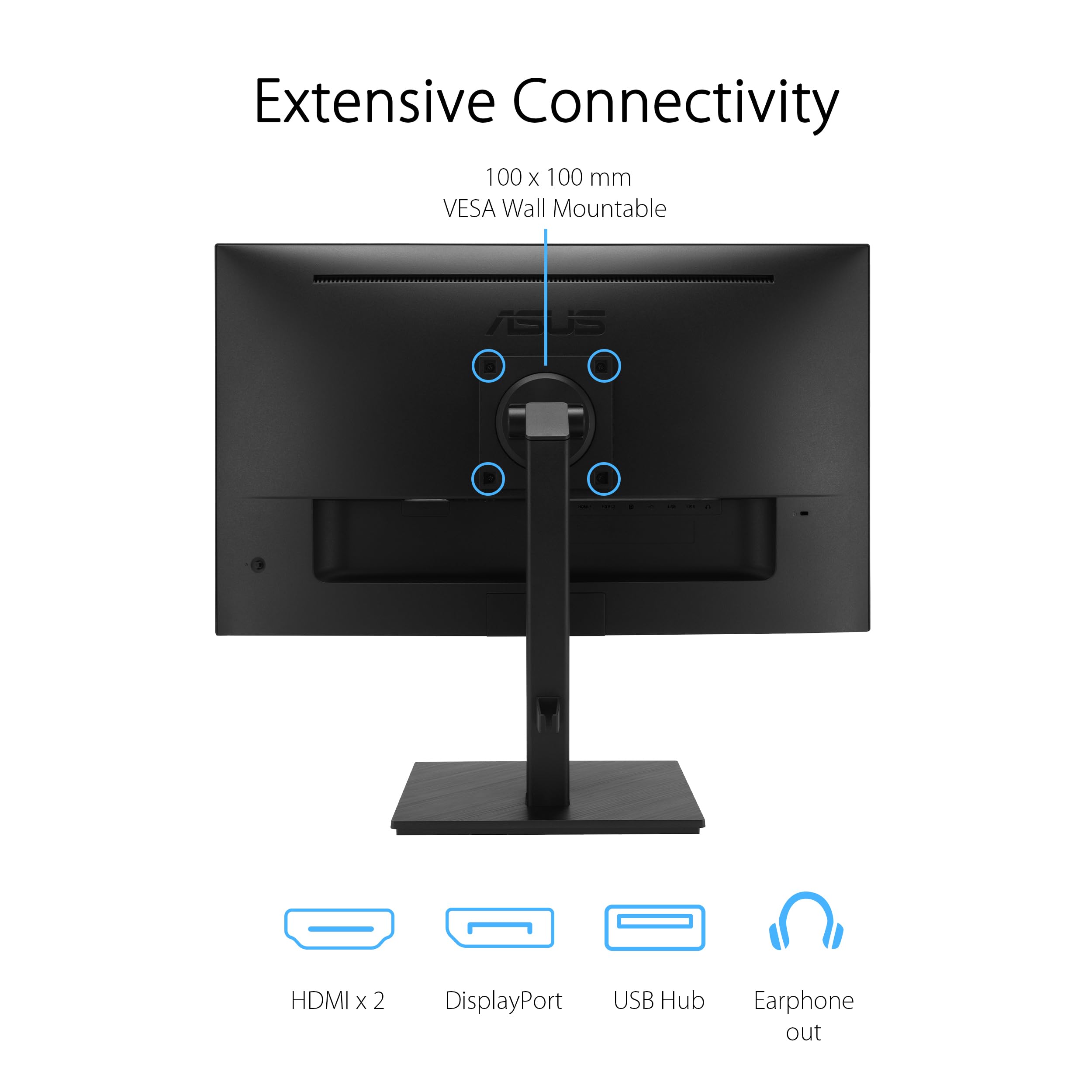 ASUS VA27UQSB - Monitor Profesional de 27", 4K UHD (3840 x 2160), IPS, HDR-10, DisplayPort, HDMI, antiparpadeo, Filtro de luz Azul, diseño ergonómico, montable en Pared, sostenibilidad ecológica