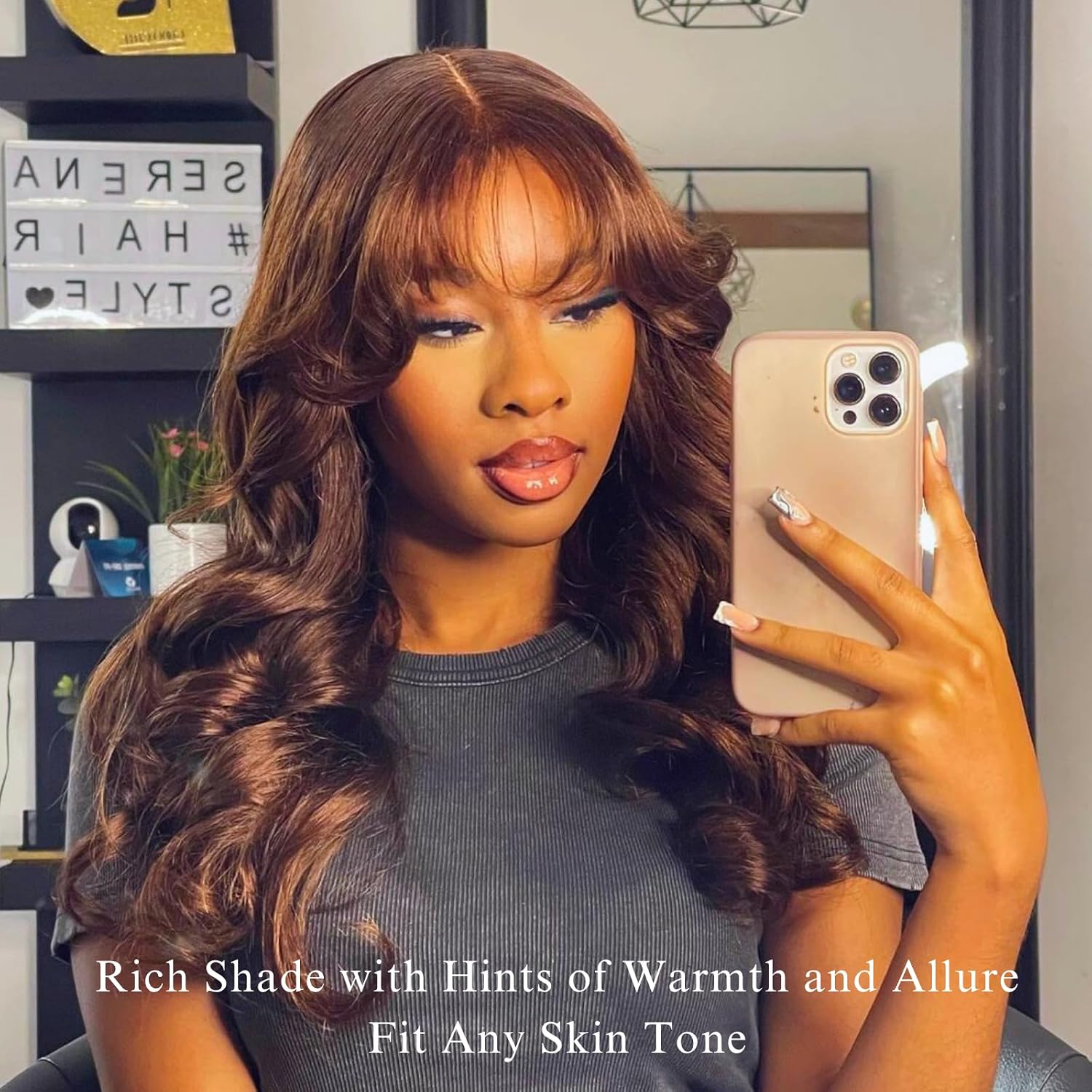 ALHER Chocolate Brown Body Wave Bundles with 13x4 Frontal (20 22 24+20) Inch, 12A Color #4 Dark Brown Colored 100% Virgin Remy Human Hair Bundles and Ear to Ear 13x4 HD Lace Frontal Free Part