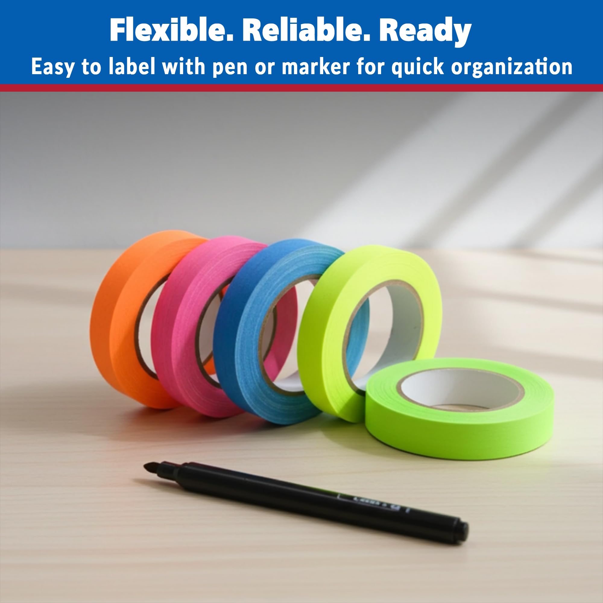 Gaffer Power Gaffers Tape | Cinta adhesiva hecha en Estados Unidos | 5 colores brillantes | 1 pulgada x 20 yardas