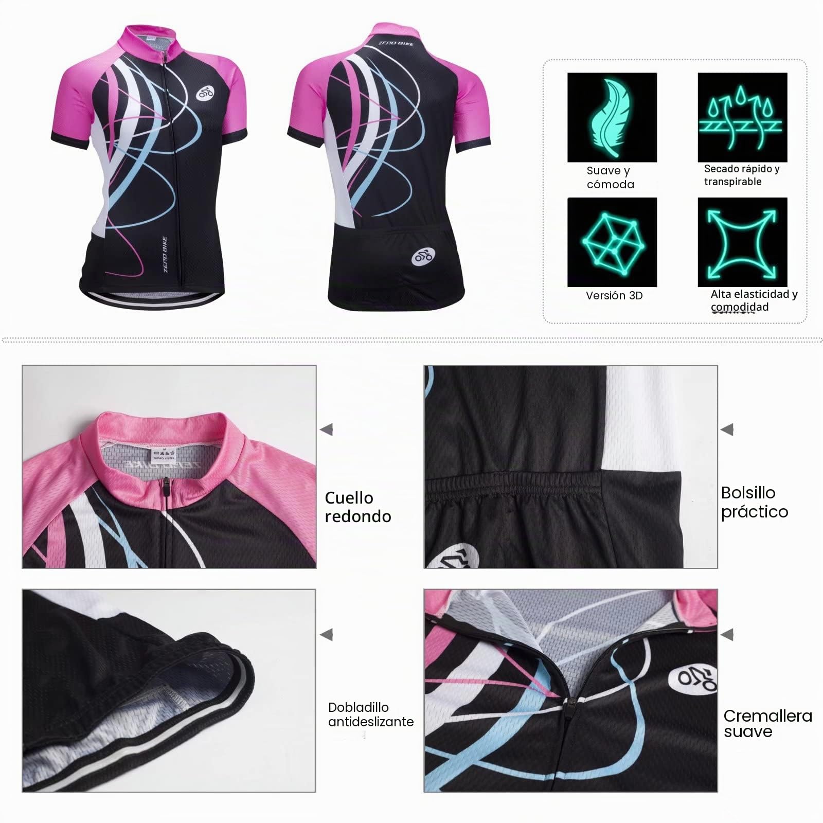 Kit de Manga Corta Jersey de Ciclo Bici del Camino para Mujer, Conjunto Ropa Al Aire Libre Transpiración para La Bicicleta