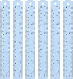 sourcing map 6 reglas rectas de metal de 20 cm métricas SAE de aleación de aluminio, herramienta de escala con agujero para medir, estudio, lectura, aula, oficina, color azul claro