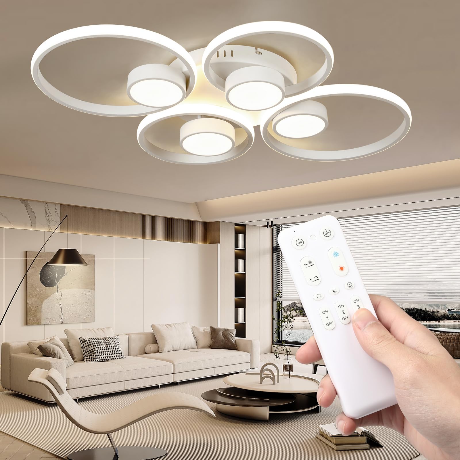 Plafon Led Techo Moderna, 77CM Regulable Lámpara de Techo con Mando a Distáncia, 60W Cuadrado Luz Led para Salón Comedor Dormitorio, 3000K-6000K, 77 * 55 * 8CM