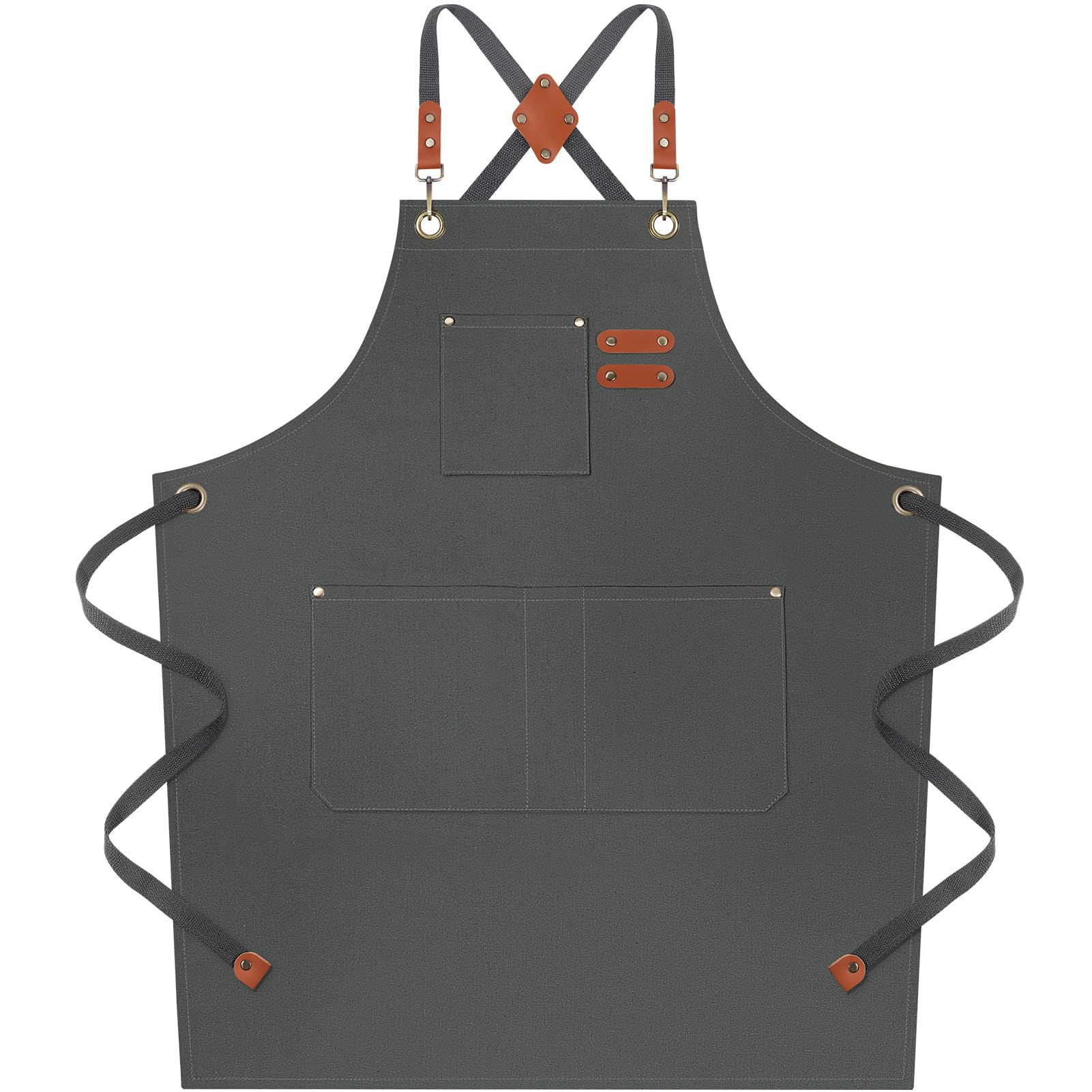 Riqiaqia Grey Chef Apron for Men Women, Water-Resistant Cotton Canvas Cross Back Aprons with Adjustable Strap and Large Pockets for Kitchen Cooking Baking Artist Painting