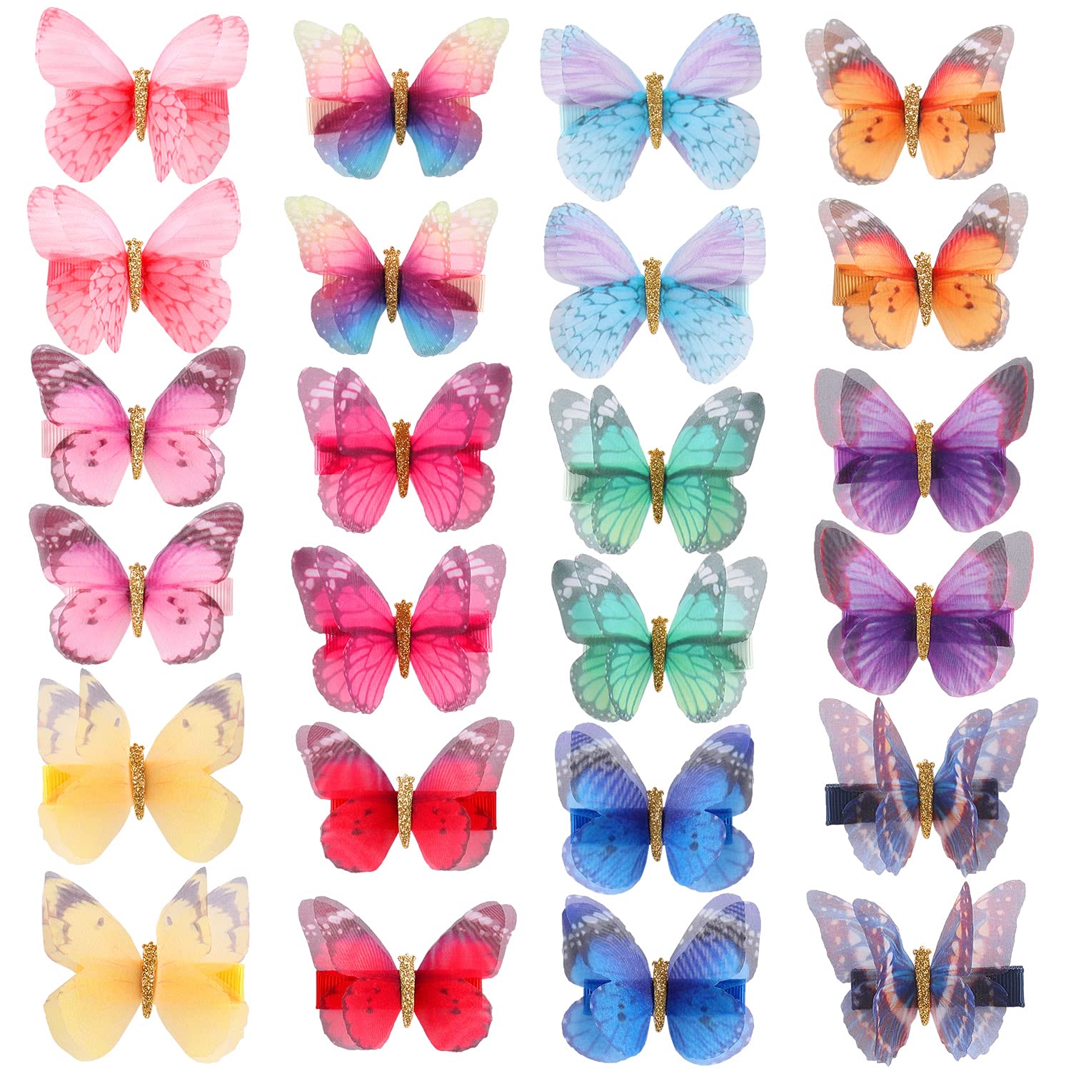 Cinaci 24 Pack/12 Pairs Realistic Colorful Butterfly Fully Lined Cloth Fabric Covered Alligator Hair Clips Bow Barrettes Accessories Hairgrips for