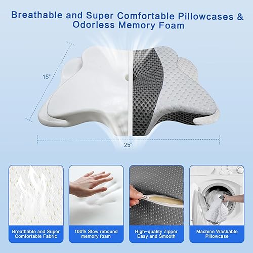 Miniatura 6 de Almohada cervical para aliviar el dolor para el cuello, almohada ergonómica ajustable para dormir acogedor, almohadas ortopédicas de espuma