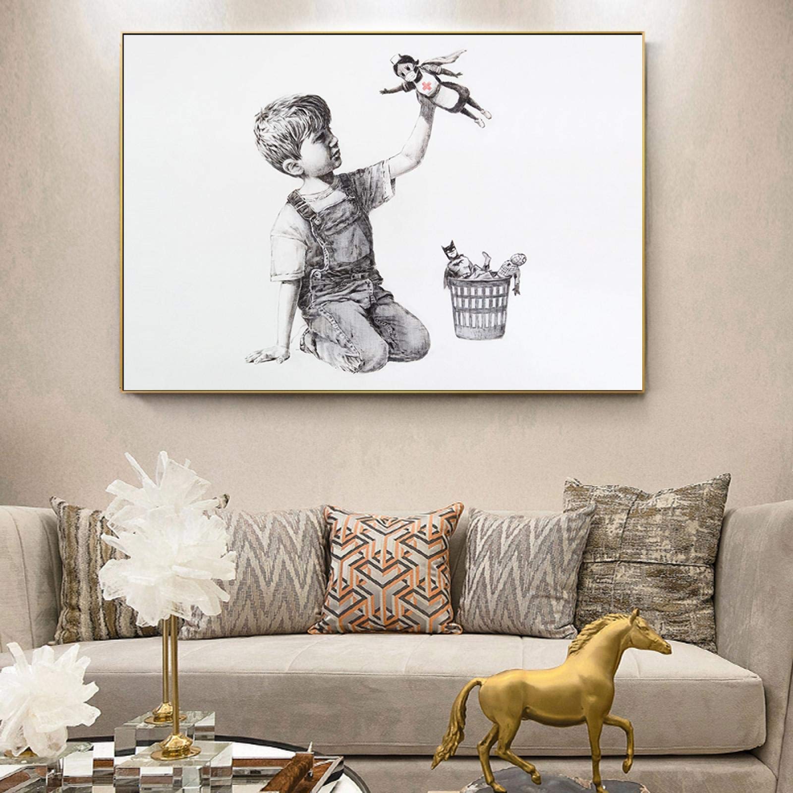 Artystyczne zdjęcie Portret Szkic Grafika Płótno Malarstwo Chłopiec Zabawki Plakat i zdjęcia do pokoju dziecięcego i pokoju dziecięcego Szpital Salon Wystrój 60x90cm wewnętrzna rama
