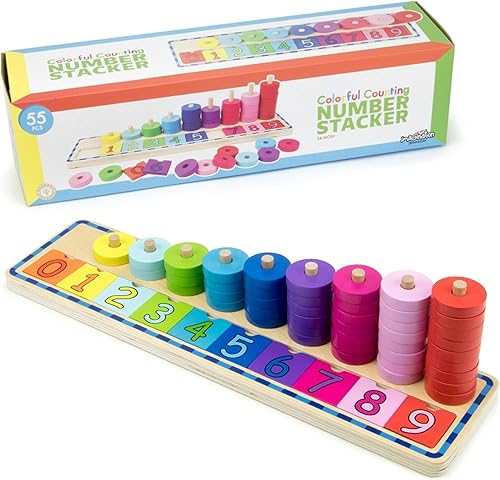 Apilador de números de conteo Torres de clasificación y apilamiento de madera con números y formas coloridos Actividades de educación de