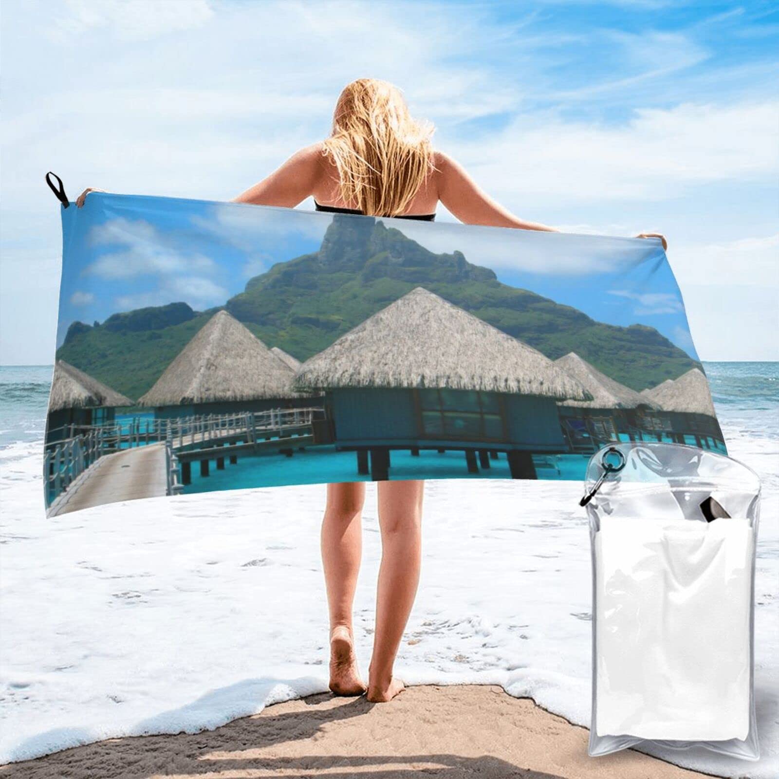 Serviette de plage pour le yoga et le camping Tahiti en microfibre