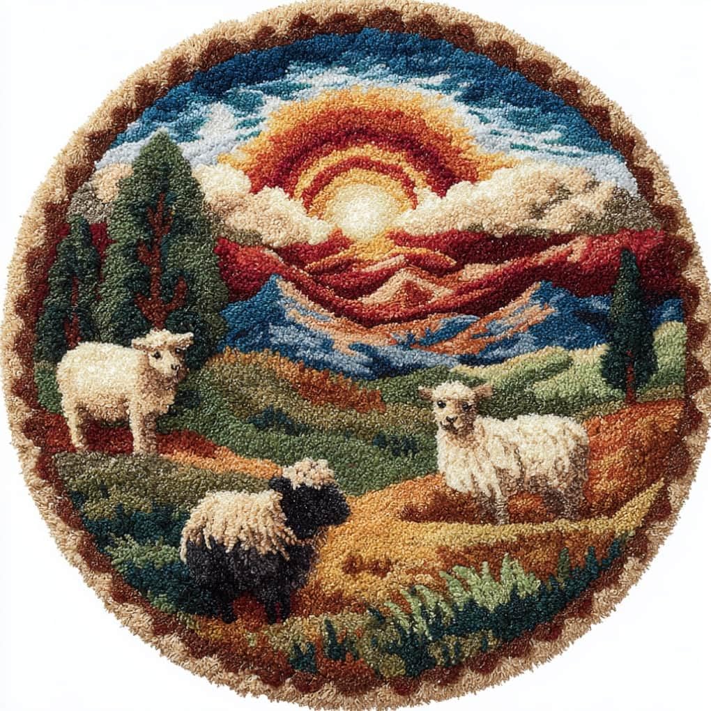 kitphoenix Round DIY Latch Hook Rug Kits Shepherd 20X20Inch (50X50Cm) Easy for Beginners Round Carpet Crochet Yarn Craft Large Rug Hook and Latch Tapestry for Home Decor