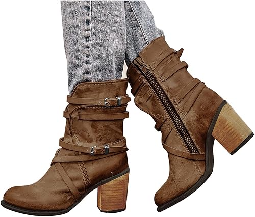 Miniatura 3 de Botas Chelseas cómodas de 2 tacones vintage botas con cremallera de invierno con punta redonda de cuero para mujer Madden