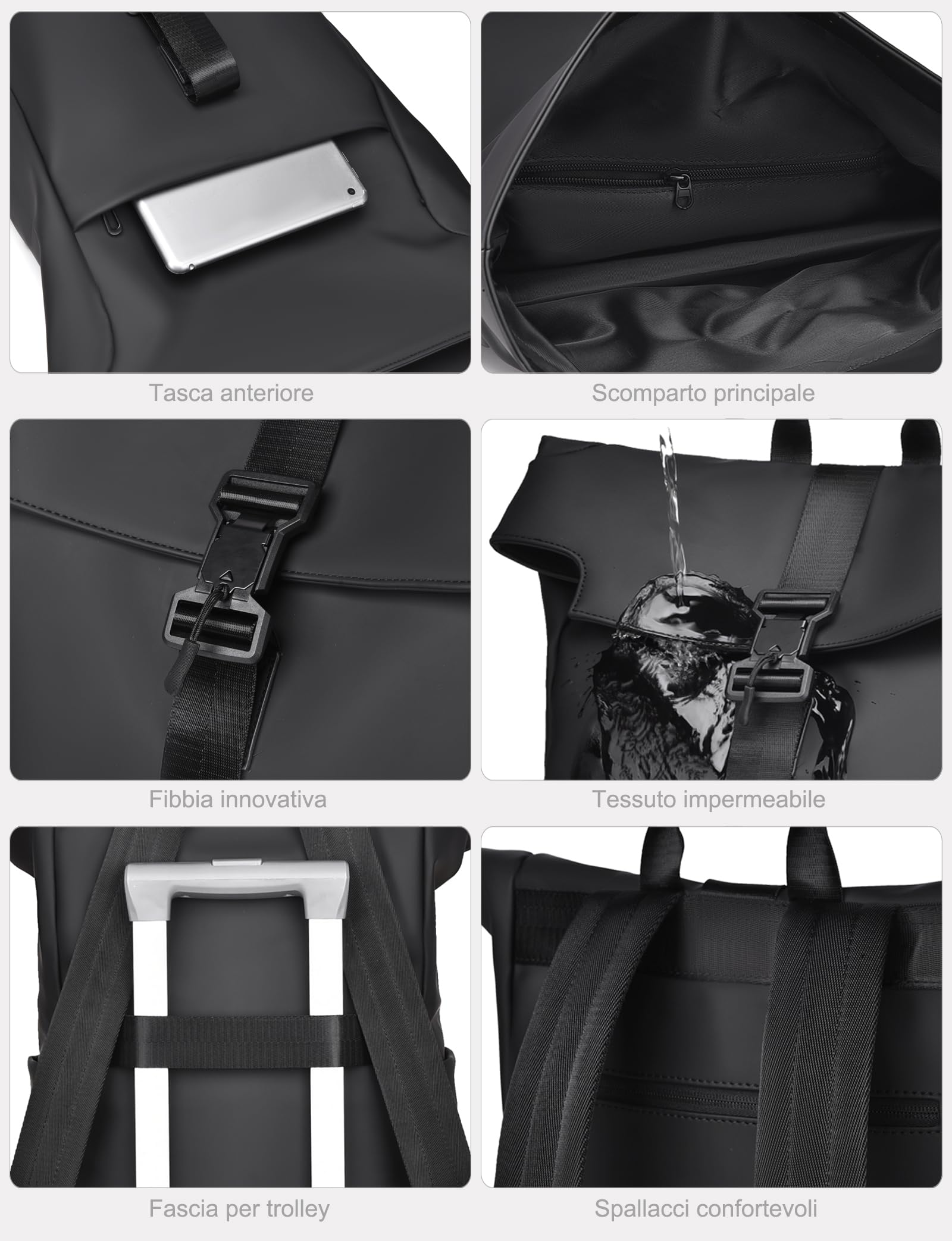 Zaino casual Porta PC in Membrana PU impermeabile Borsa Uomo con Tasca per PC Portatile Computer Notebook per Tempo libero Scuola Lavoro Viaggio KM19 (Nero)