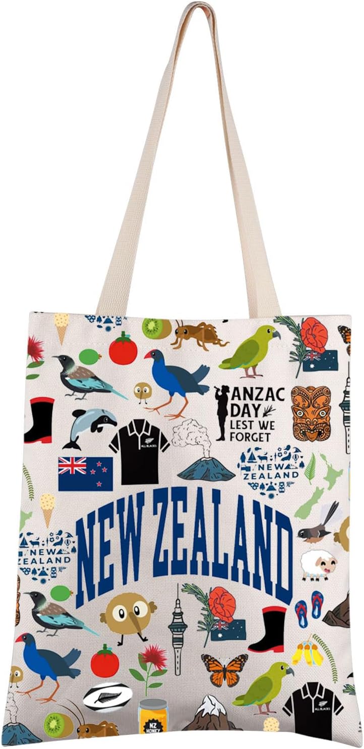 FEELMEM New Zealand Trip Gift New Zealand Travel Tote Bag New Zealand Vacation Reusable Shopping Bag New Zealand Lover Gift