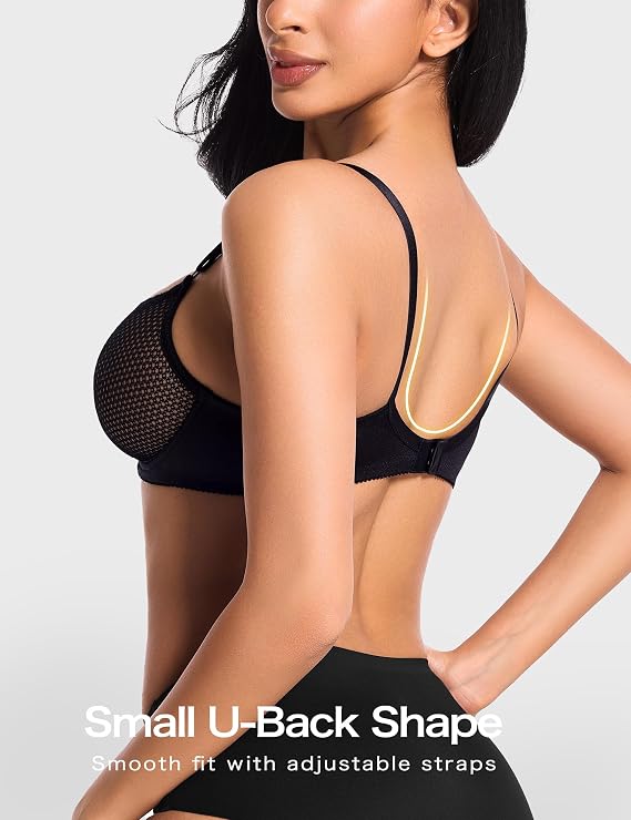 Deyllo Women's Sexy Lace Balconette Bra See Through Demi Unlined Bras Mesh Sheer Underwire