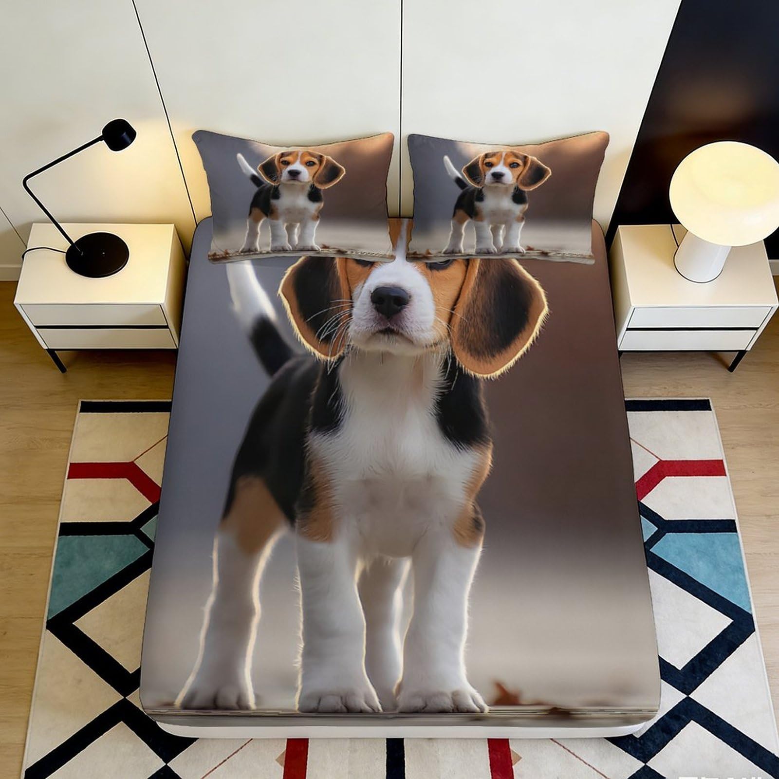 3D Printed Beagle Puppy Fitted Sheet Microfiber Non-Slip Dog Pattern Mattress Cover for Bedroom Dorm Decor 120x200cm 160x200x25cm