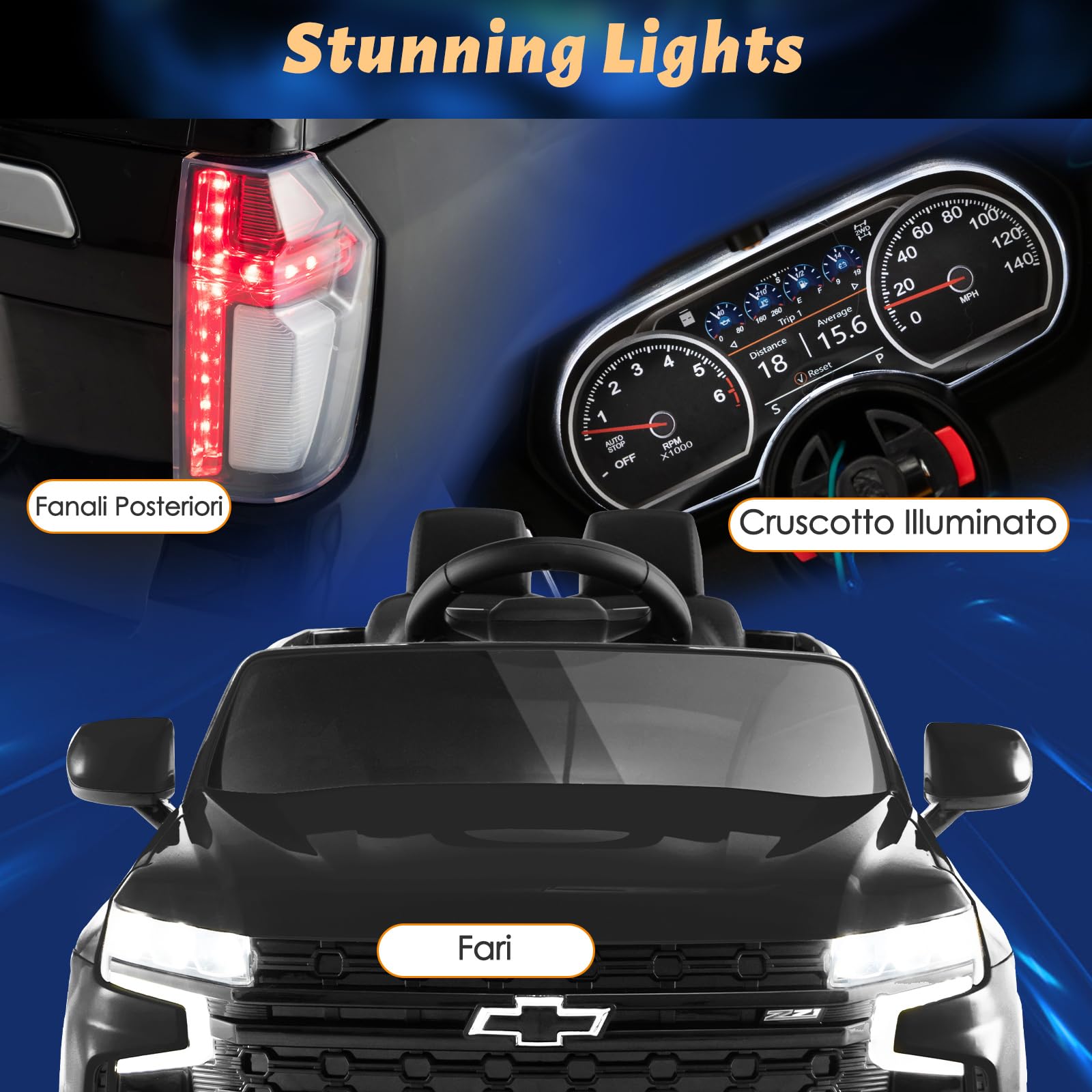 COSTWAY 12V Macchina Elettrica per Bambini Chevrolet, SUV Elettrica con Telecomando Luci Luminose e Musica, 3-3,5 km/h, Ideale per Bambini di 3-6 Anni (Nero)