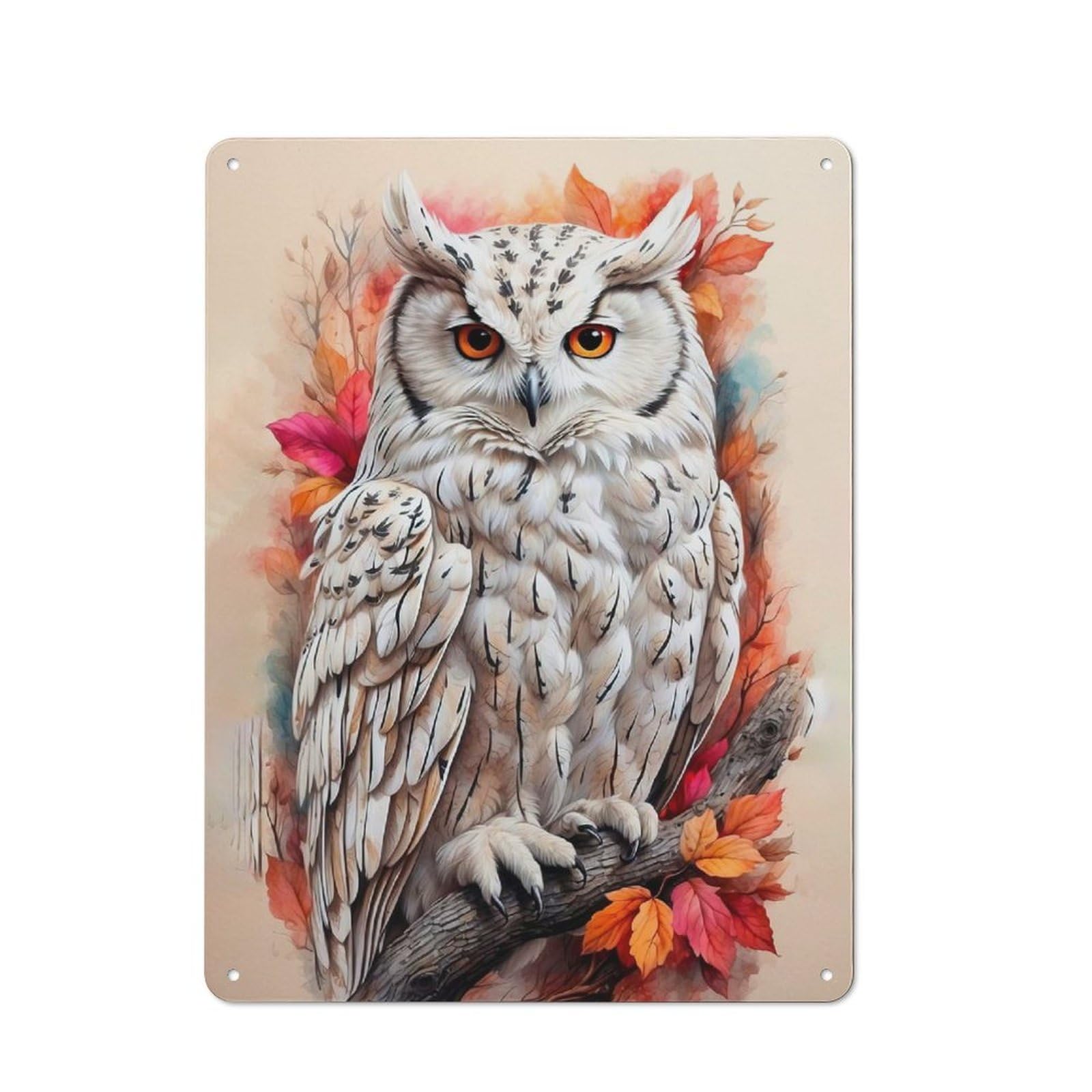 Junmoney Style-10 For Guest Room Or Hallway, Owl In Watercolor Retro Metal Wall Sign 40X30cm, For Vintage Wall Decor Fans, For Metal Sign Collectors
