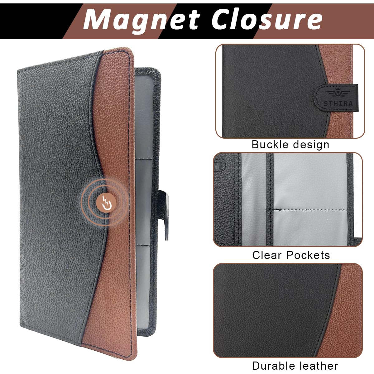Car Registration & Insurance Holder - Leather Document Organizer For Glove Box (Skull Flower Design)