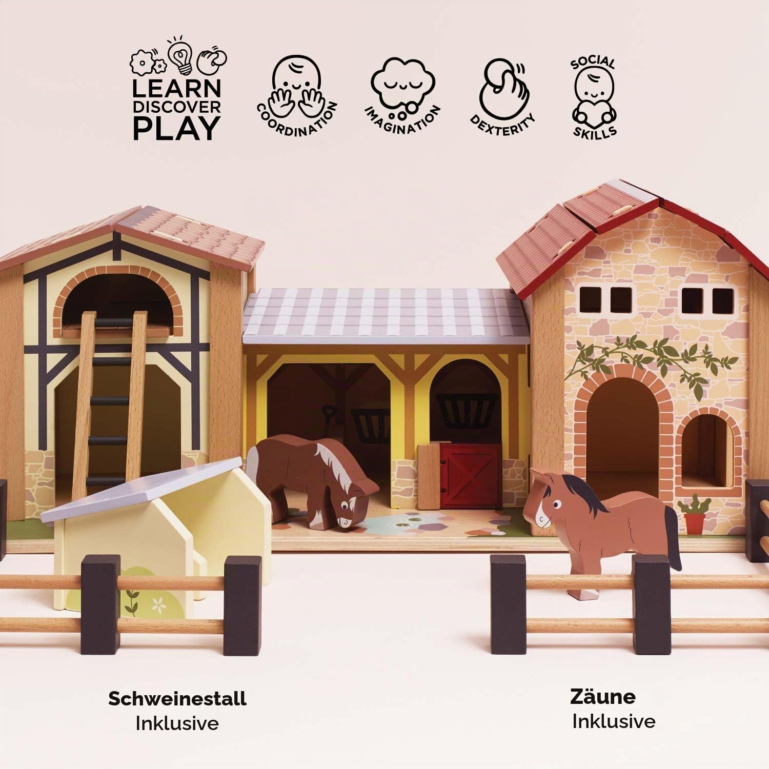 Le Toy Van – Pädagogische Bauernhof & Tiere-Sammlung aus Holz | Bauernhof-Spielset aus Holz | Für Mädchen & Jungen | Geeignet für Kinder ab 3 Jahren