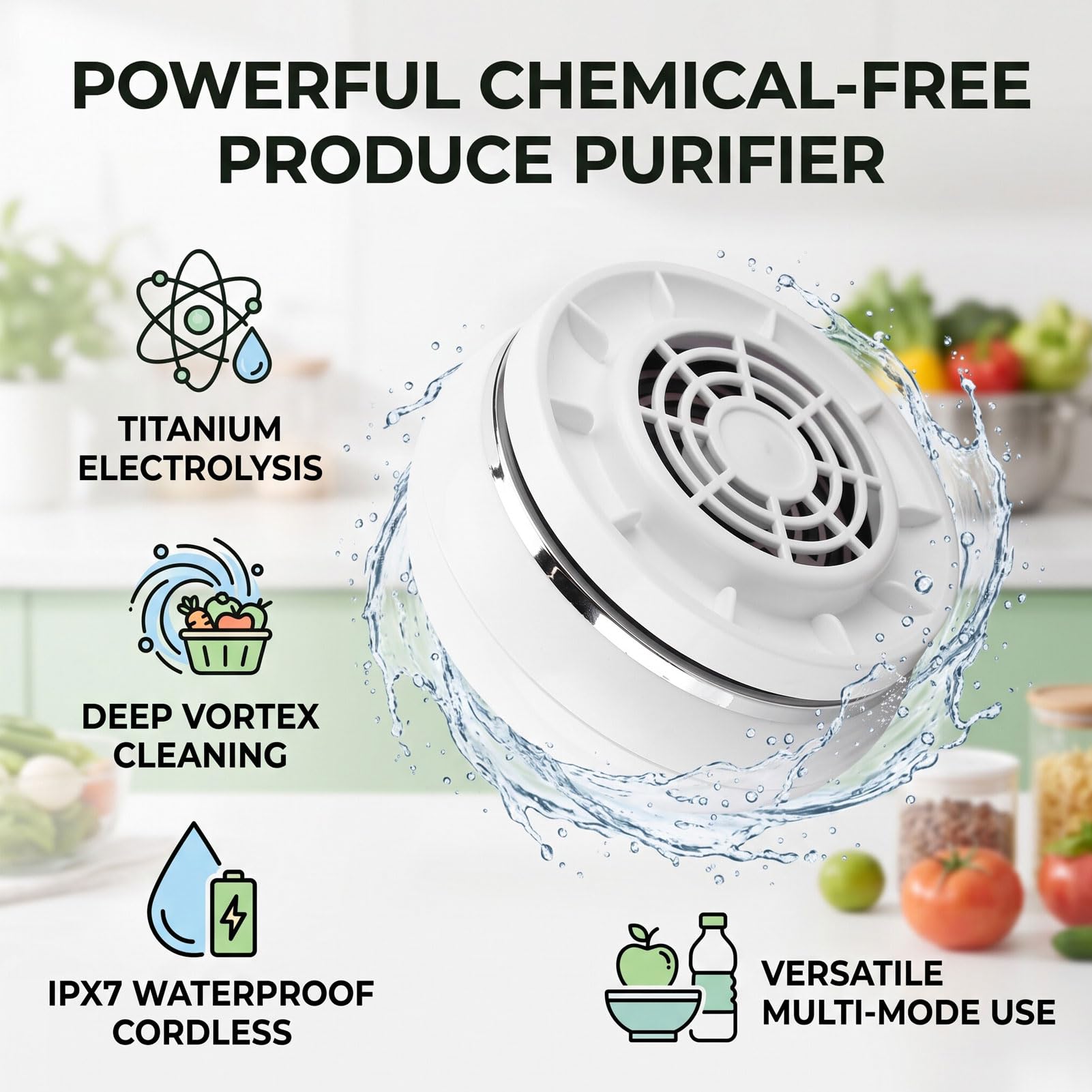 Cocoarm Lavadora de Frutas y Verduras, Electrólisis de Ti, Batería de