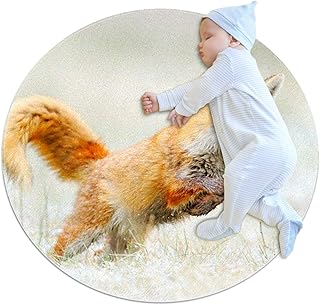Alfombrilla Redonda Lindo Animal Zorro Colchoneta para Gatear Colchoneta para Dormir para niños Colchoneta Antideslizantes Colchoneta para Bebés y niños Pequeños 70x70cm