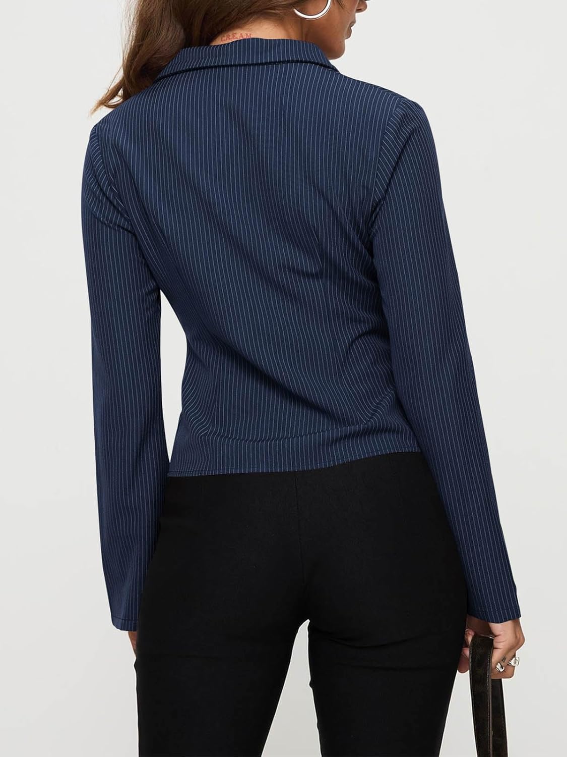 VNIRA Women’s Button Down Shirts Striped Long Sleeve Collared Casual Work Blouses Slim Fit Going Out Tops - Image 3