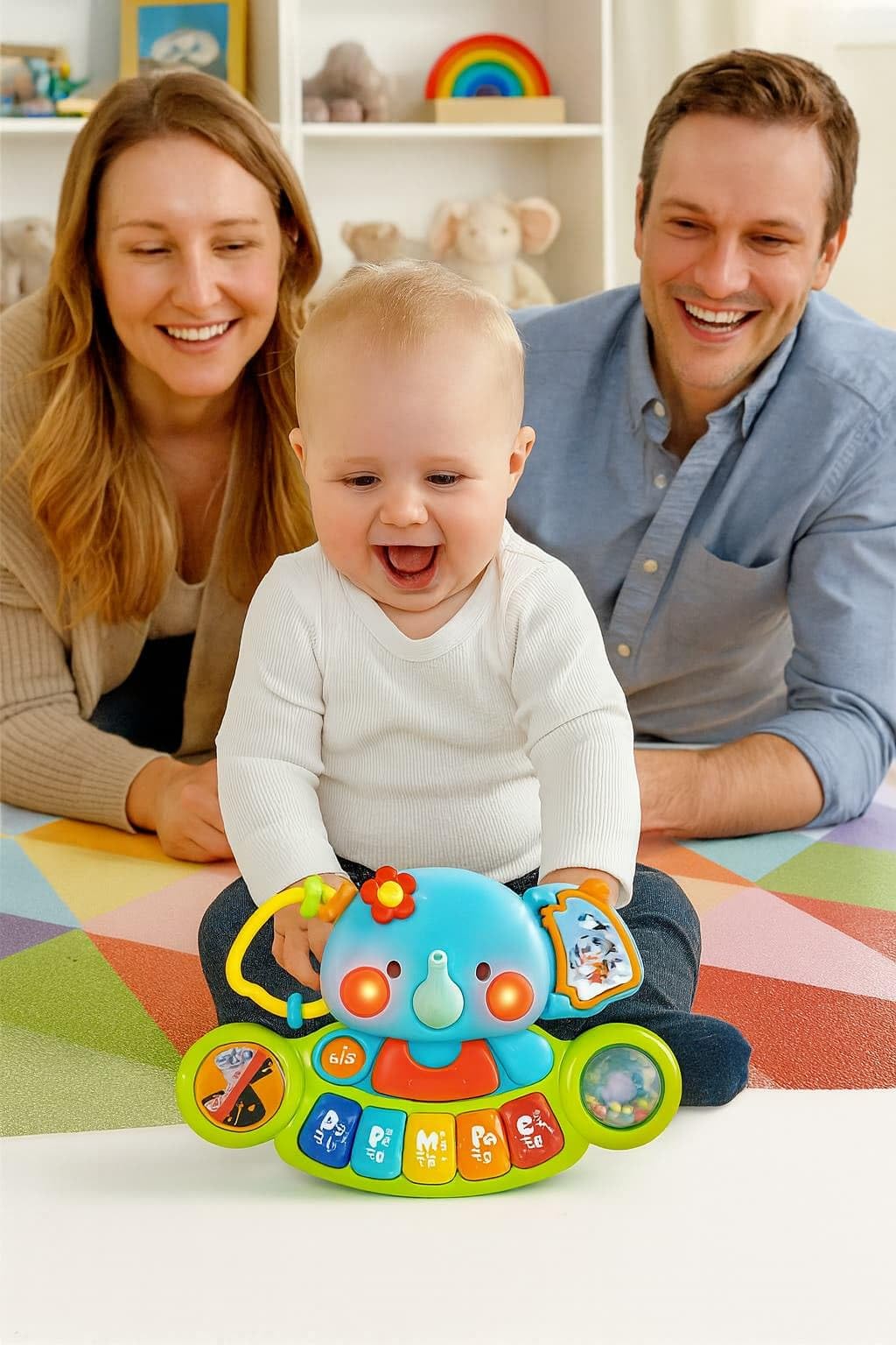 Hola - Piano Infantil de Juguete - con Luces y Sonidos Reales de Instrumentos Musicales - Juego Elefante Musical con Teclado y 7 Actividades - Juguete Sensorial y Educativo - Regalo Bebe +6 Meses