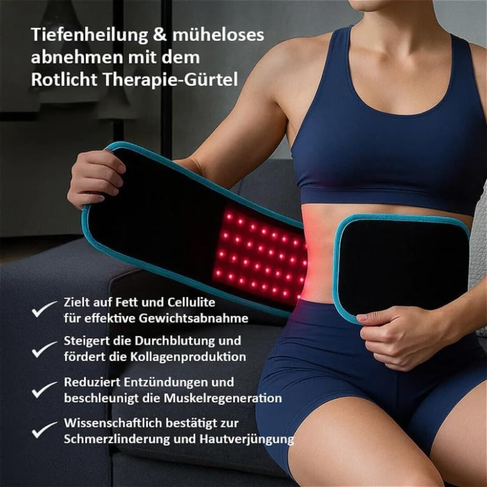 Cintura per terapia a luce rossa e infrarossi, per bruciare i grassi, con design regolabile per il contorno della vita e il corpo, per aumentare il collagene e il recupero muscolare