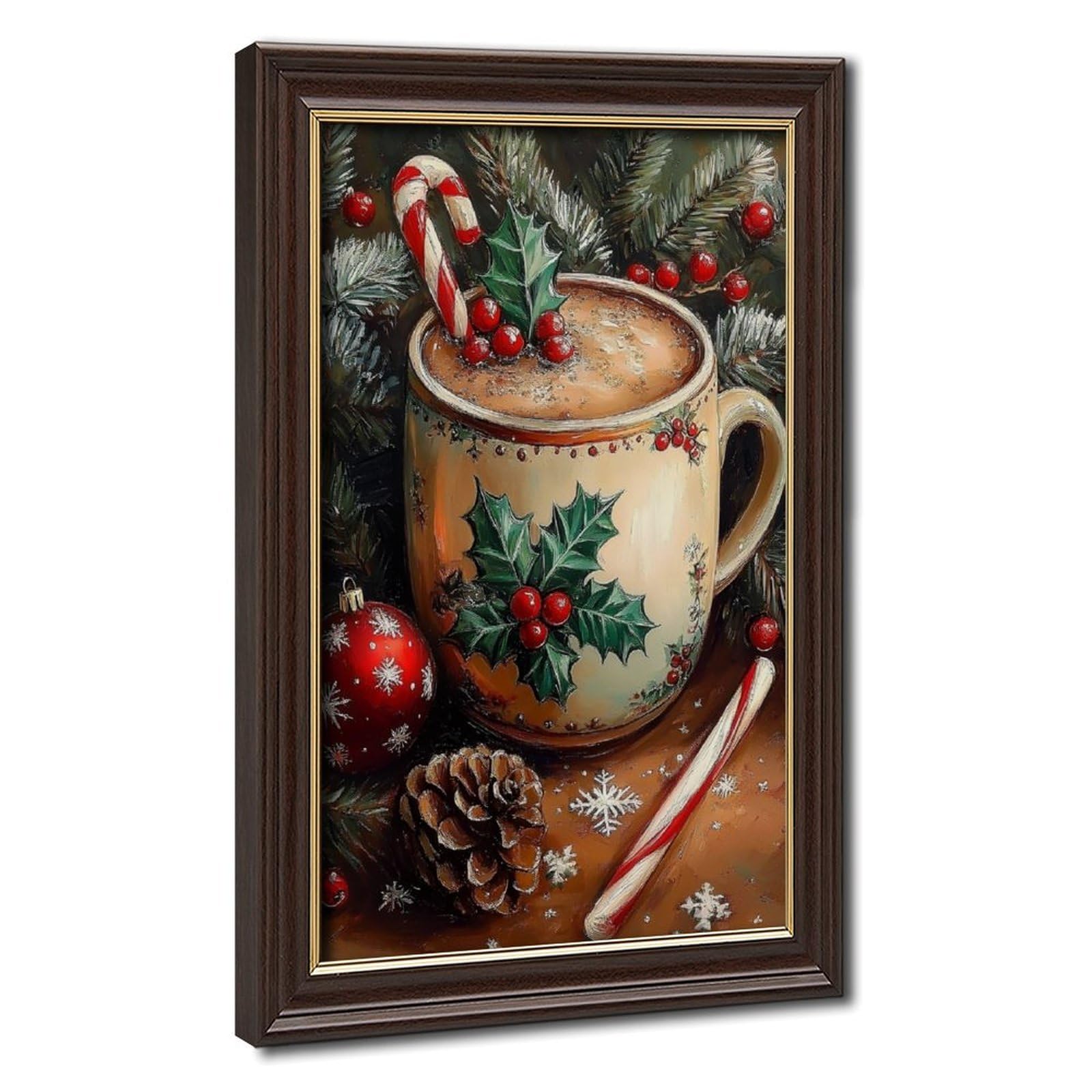 Bareronor Mokume Gane Frame-Style Vintage Xmas Coffee Cup Canvas Poster For Dorm Room Decor Gift