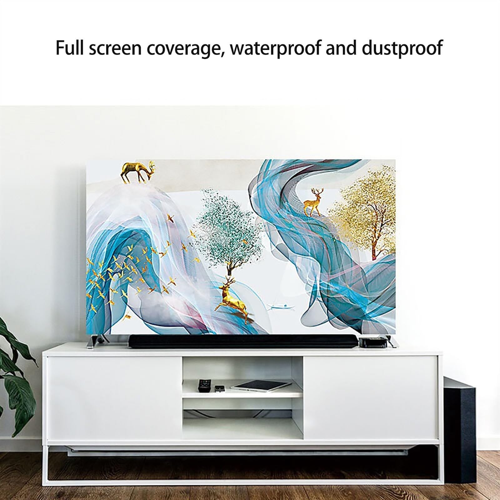 Copri TV Non Rimovibile, Decorativa della Protettori Schermo per TV con Il Modello di Arte Moderna E La Fascia Elastica Copertura TV della Polvere Universale(78 inch (182 * 107cm),A)