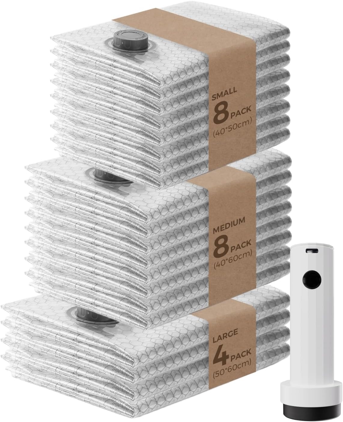 Vacuum Bags for Clothing with Rechargeable Air Pump, 20 Pack Vacuum Seal Bags for Travel, Space Saver Bags for Luggage and Suitcases, Compression Packing Bags in Multiple Travel Size