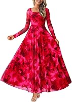 BTFBM Women's Floral Maxi Dress 2026: Elegant Long Sleeve Square Neck Boho Flowy A-Line for Wedding Guest, Party, Beach