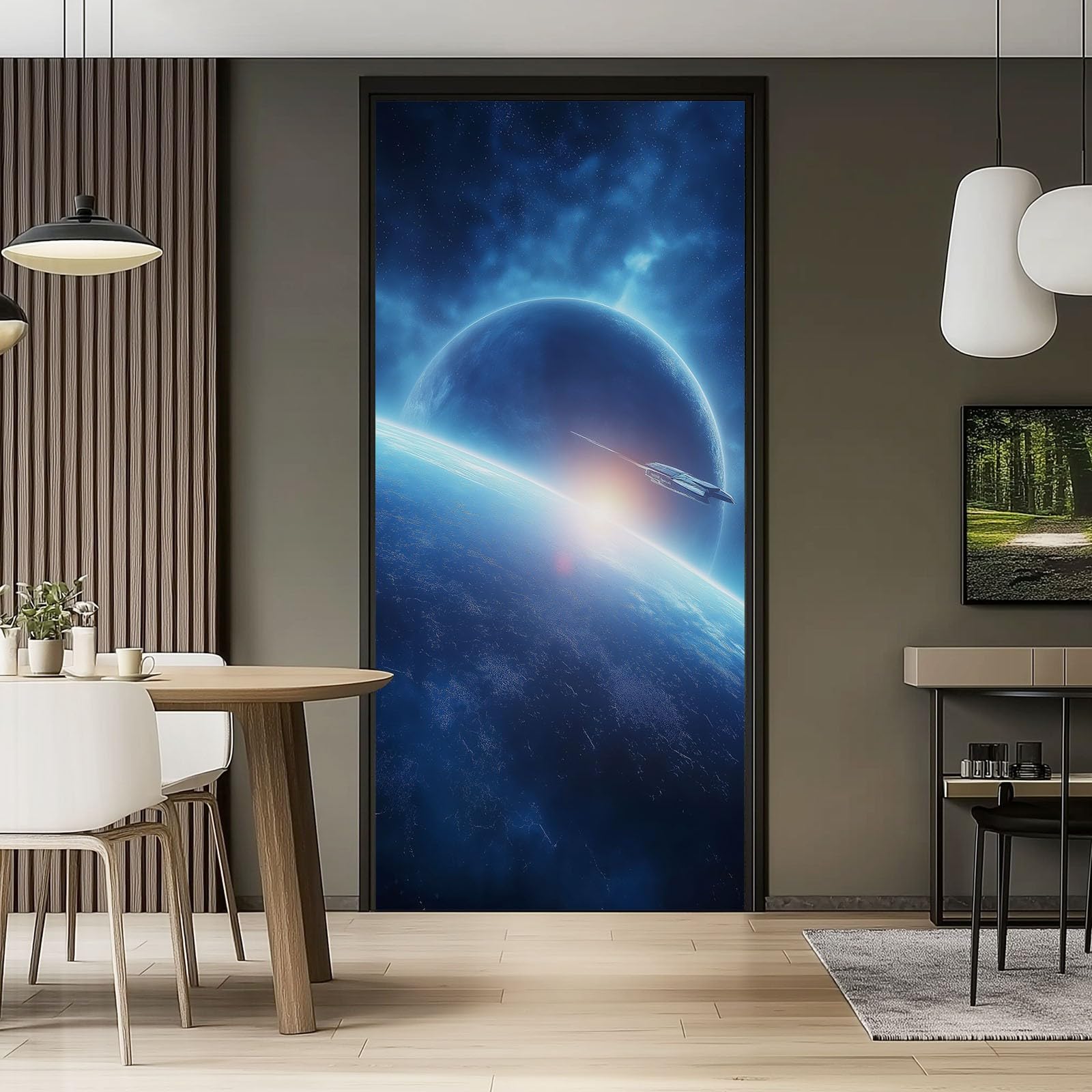 Galaxie Space samoprzylepna naklejka na drzwi, 88 x 200 cm, wszechświat, planety, gwiaździste niebo, plakat na drzwi, niebieska, wodoszczelna, zdejmowana folia 3D, fototapeta do sypialni, łazienki