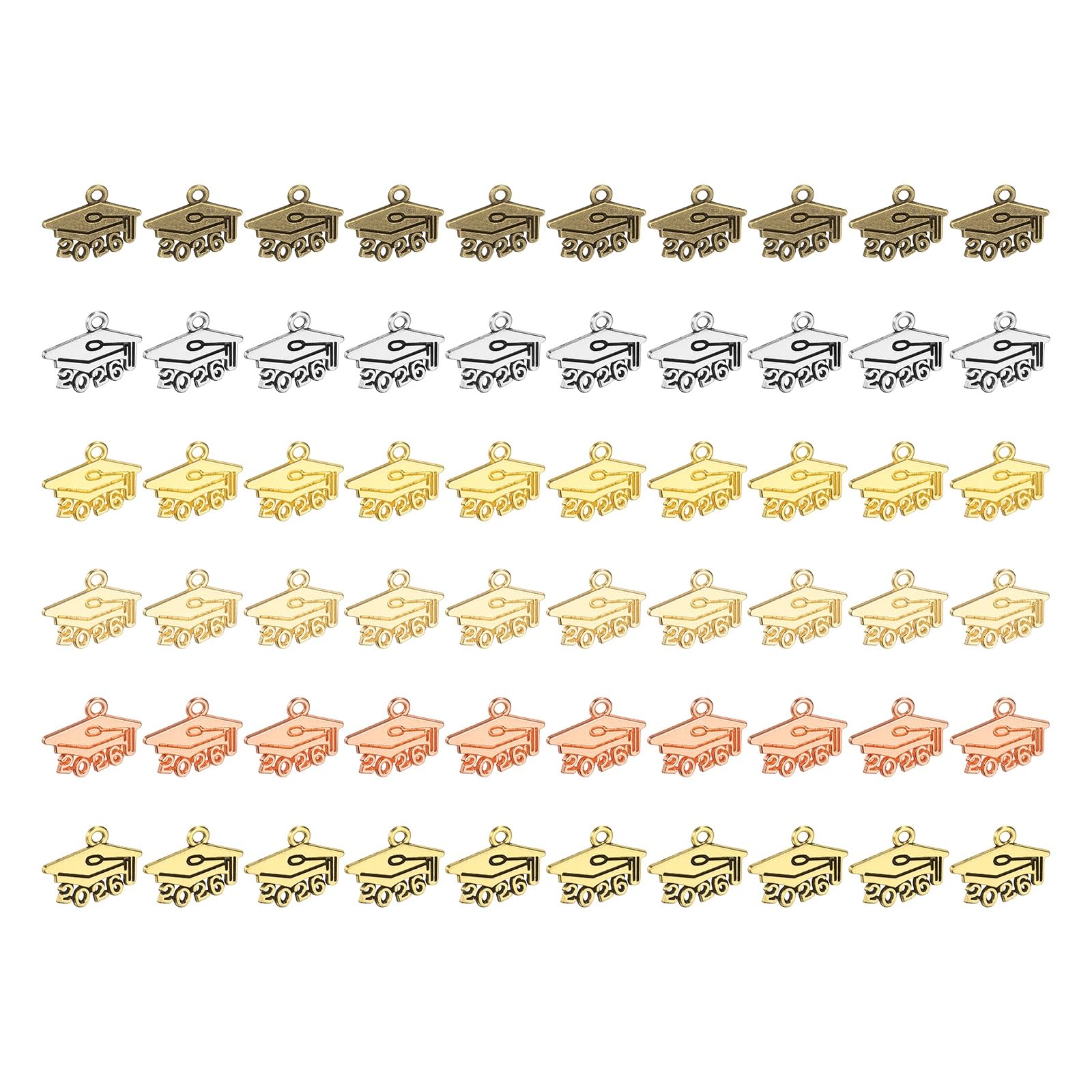 PATIKIL 60 Pcs Metal Year Number Charm, Graduation Tassel 2026 Year Charms for Bracelets Earrings Graduate Hats Tassel