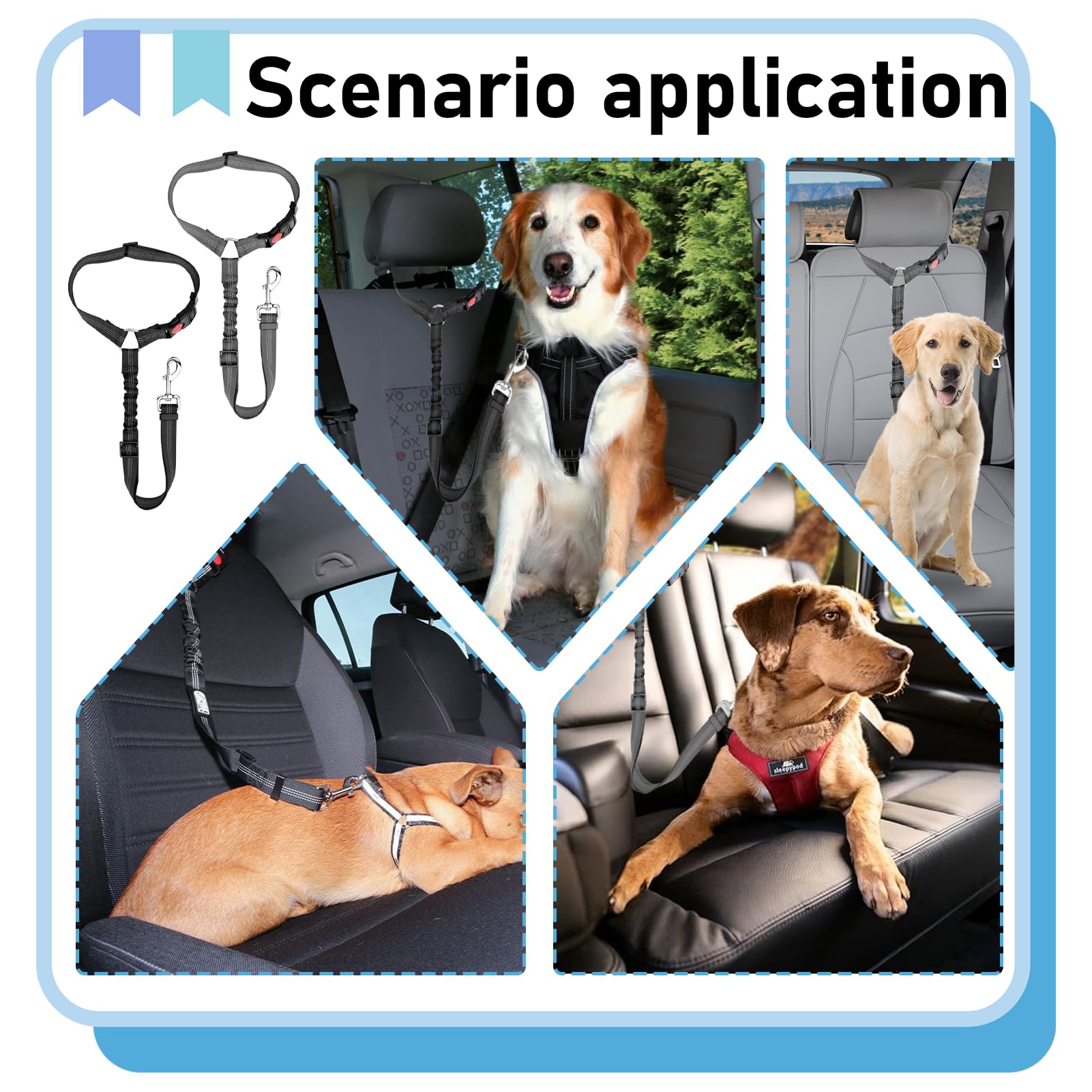 2PCS Ceinture Chien Voiture,Ceinture Securite Chien Voiture,Ensemble de Harnais Universelle, avec Absorption des Chocs, Réglable de 28 à 33 Pouces(Noir,Gris)