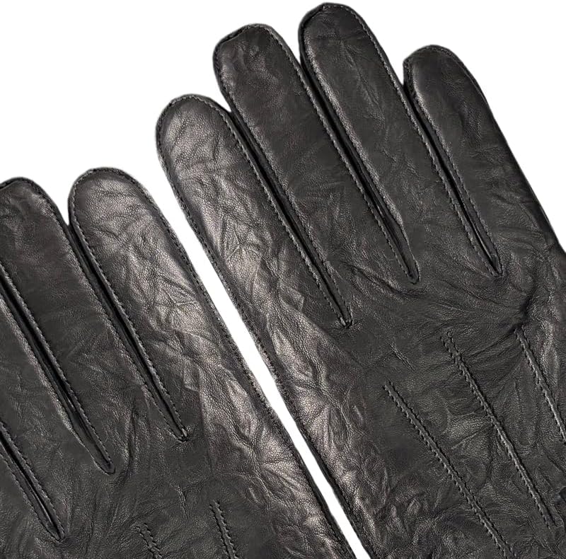 Harssidanzar Men's Winter Leather Cashmere Lined Wrinkle-Resistant Vintage Gloves KM052US - Image 3