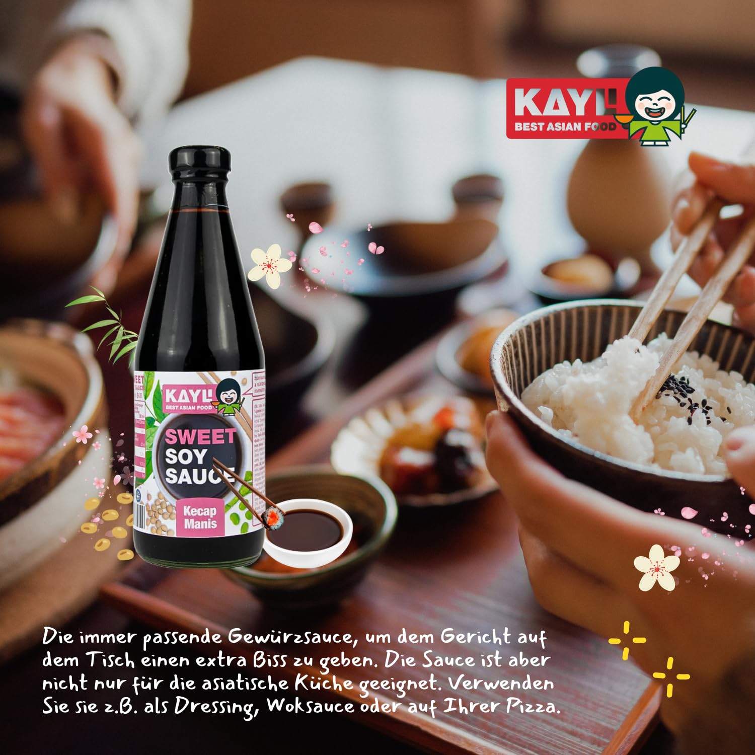 KAY LI Süße Sojasauce 12 x 420ml - Sojasoße aus Sojabohnen