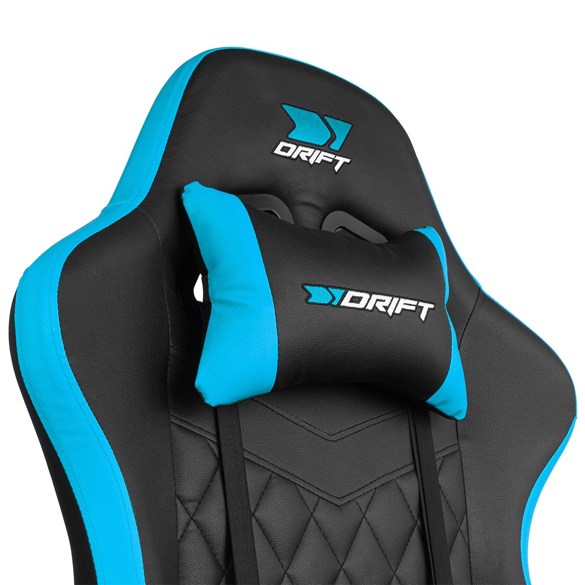 DRIFT GAMING DR35 – Profesjonalny ergonomiczny fotel gamingowy z podparciem lędźwiowym i regulowanymi podłokietnikami 2D, odchylany 135°, ciche koła, tapicerka ze skóry syntetycznej, Czarny/Niebieski