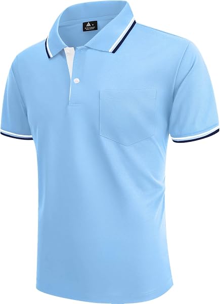 zitysport Polo Uomo Camicia a Maniche Corte Camicia da Golf Traspirante Uomo Camicie estive Sport Basic Slim Fit Tshirt con Tasca sul Petto Polo Shirt - 2